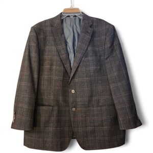 Tiglio Luxe Dolcetto Suit Jacket Brown Gray Plaid Italian Wool Size 48R 1